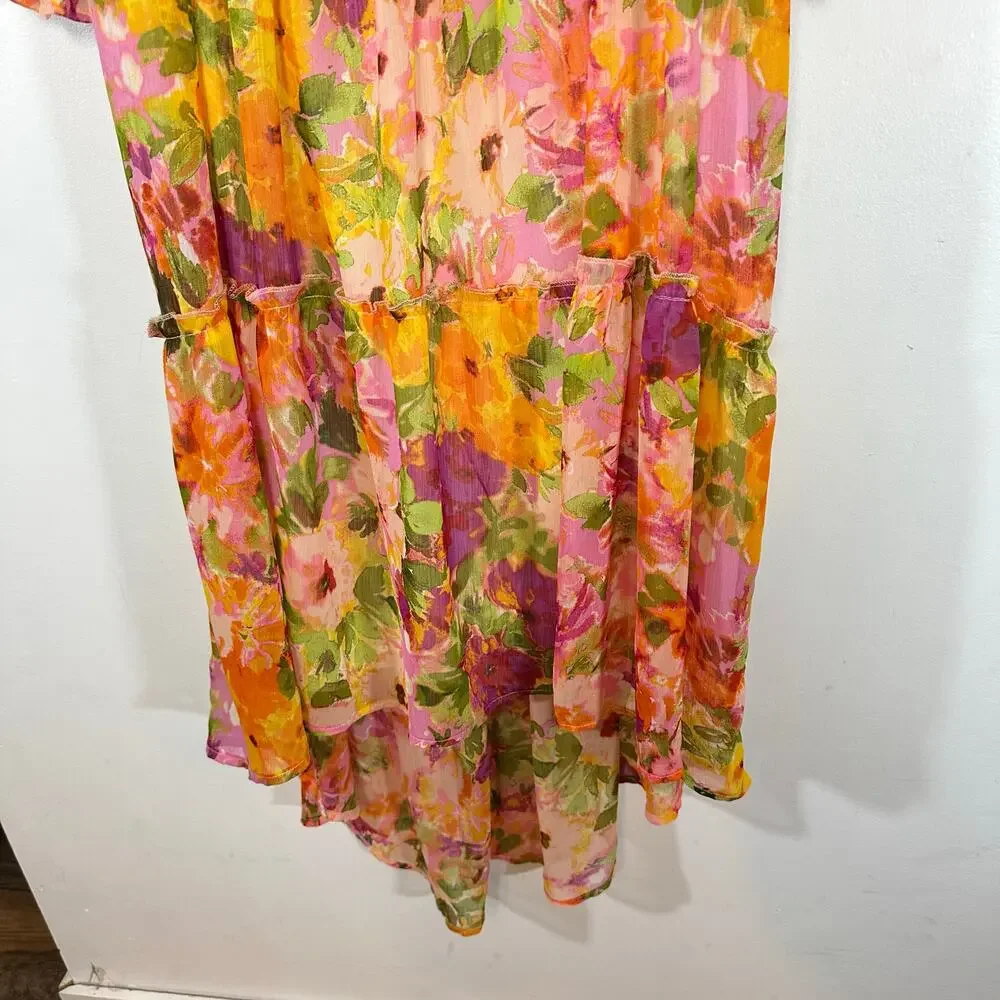 FIG & FLOWER Anthropologie floral dress hi low ruffle Spring Summer Womans Large - Picture 3 of 8